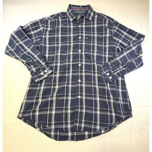 Tommy Jeans Mens Plaid Button Down Shirt Blue White Size Medium